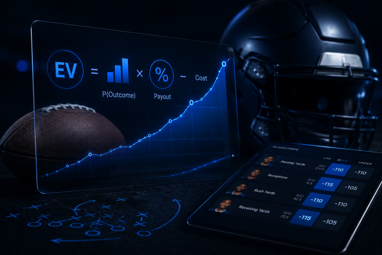 abstract photo displaying stat charts, player profiles, and football helmet
